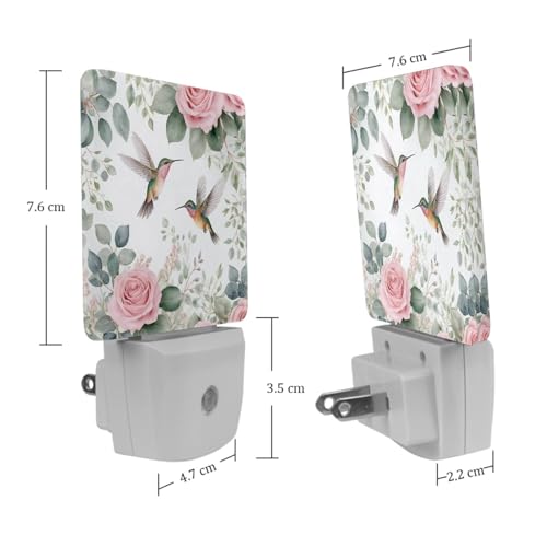 Image of NEWzone Hummingbird Rose Night Light [2 Pack], Plug in Wall Led Night Lights Decor for Boys Girls Room, Dusk to Dawn Sensor Wall Lamp for Stairway /Bedroom /Kitchen /Nursery Room