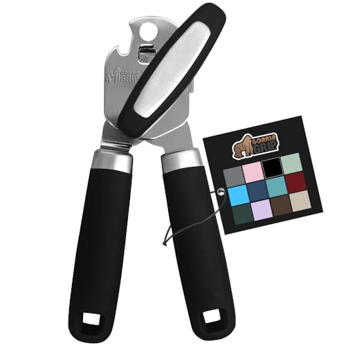 The Original GORILLA GRIP Heavy Duty Stainless Steel Smooth Edge Manual Can Opener and Bottle Openers, Soft Ergonomic Handle, Oversized Handheld Easy Turn Knob, Multifunctional Kitchen Tool, Black