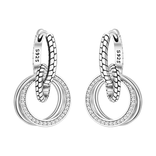 CYCUFF Pendientes de aro de plata de ley 925 coloridos con circonitas cúbicas para mujer, juego de pendientes, regalos para ella (pendientes clásicos de hueso de serpiente), Plata de ley