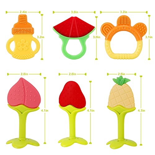 Image of NASHRIO Teething Toys Pack of 6 - Silicone BPA Free Natural Organic Freezer Safe Teethers, Soft & Textured - Shower Gift