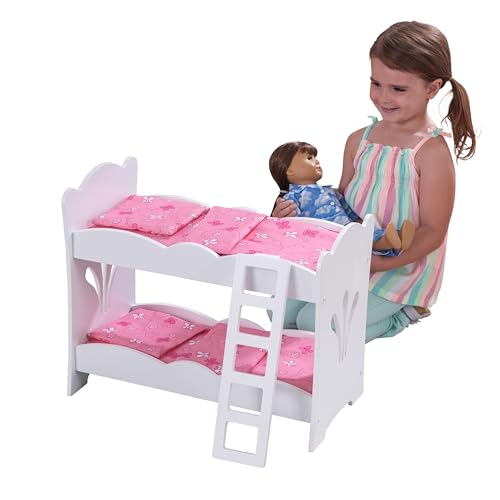 KidKraft KidKraft Wooden Lil' Doll Bunk Bed with Pink Butterfly Bedding Set, Furniture for 18-Inch Dolls - White,Gift for Ages 3+ by KidKraft - Used condition - Image 2