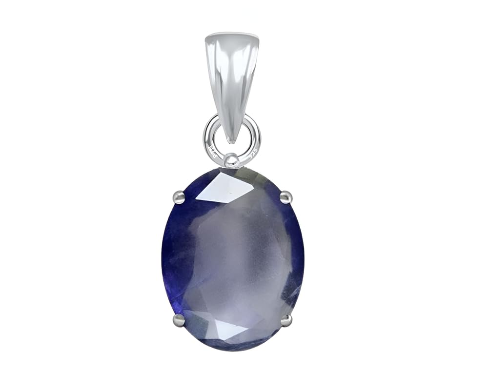 PTM Natural Iolite/Neeli 3.25 to 10.25 Ratti or 3.00 to 9.50 Carat Astrological Certified Gemstone bis Hallmark 925 Sterling Silver Pendant for Men & Women