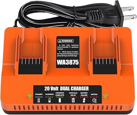 WA3875 Dual Port 20V Charger Replacement for 20V Worx Battery Charger
