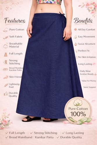 Image of CITIX Pure Cotton Petticoat for Woman Saree | Adujastable Drawstring Waist