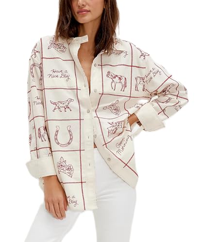 Button Down Shirts for Women Y2K Boho Floral Long Sleeve Flowy Blouse Cute Vintage Aesthetic Shirts Going Out Top