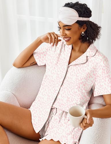 Image of Ekouaer Pajamas Set for Women Short Sleeve Sleepwear Button Down Pjs Lounge Sets Soft Nightwear