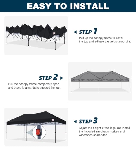 Image of MASTERCANOPY 10x20 Durable Pop Up Canopy Tent with Roller Bag, Black
