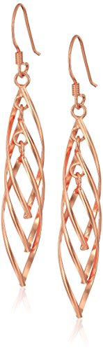 Rose Gold Plated Sterling Silver Linear Swirl French Wire Drop Earrings