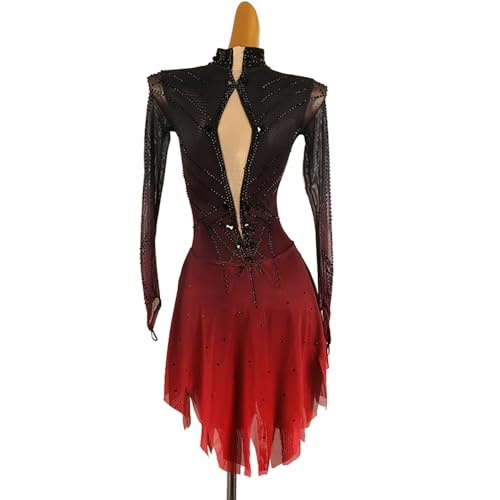 Vestido de patinação artística no gelo para meninas mulheres preto e vermelho vestido de competição