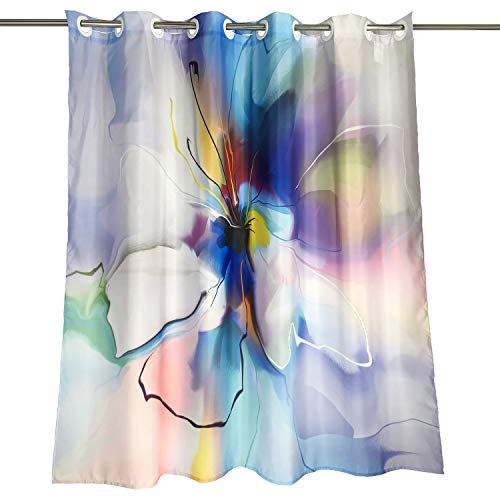 Muatoo Abstract Hook Free Fabric Shower Curtain: Watercolor Multi-Color Flowers Print Design,72" X 84" Inch #TOP1