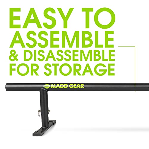 Madd Gear 55" Long Flat Bar Skate Rail – Heavy Duty Durable Round Skateboard Pro Scooter Or Inline Skate - Adjustable Height - Smooth Easy Sliding Assembly & Great For Beginners To Advanced Skatepark #TOP4