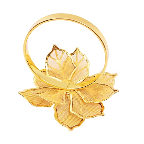 WANGCL Set of 6 Flower Napkin Ring Hollow Out Floral Metal Dinner Delicate Serviette Buckles for Wedding Party Holiday Christmas Banquet Table Setting Decor (Gold) - Image 4