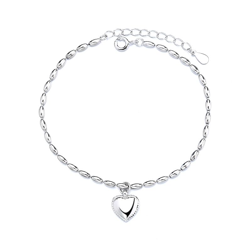 LYGXWJFC 925-Silber-Armband, Verstellbarer Federverschluss, modisches High-End-Armband aus 925-Sterlingsilber mit Reiskorn-Anhänger in Herzform, Energieschmuck für Frauen