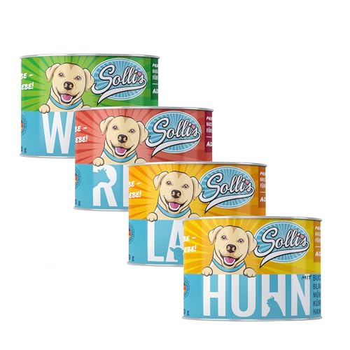 Sollis Hundefutter Nassfutter für Hunde | 0% Getreide | 0% Zucker | Natur pur in verschiedenen Sorten & Größen (Klassik Mix, 24x200g)