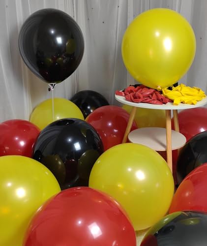 Image of 90 Pack Red and Yellow Black Balloons 18 Inch Large Balloon for Mouse Theme Kids Birthday Baby Shower Anniversary Party Decorations Supplies