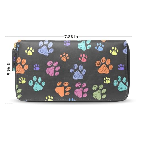 Long Wallets Leather Bifold Wallet for Women Colorful Dog Paw Print with Zipper Credit Card Holder Large Capacity2