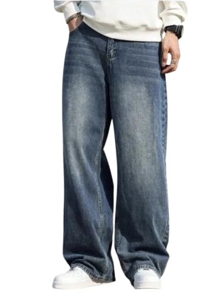 Image of Men's Baggy Fit Denim Jeans | Wide Leg Loose Fit Casual Jeans Pants | Trendy Streetwear Denim Trousers for Men | Comfortable Everyday Wear