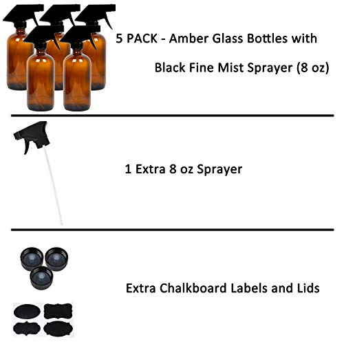 Youngever 5 Pack Empty Amber Glass Spray Bottles, 8 Ounce Refillable Container for Essential Oils, Cleaning Products, or Aromatherapy, Trigger Sprayer with Mist and Stream Settings3