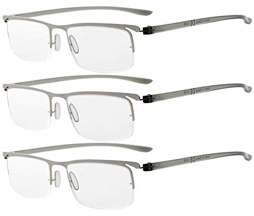 Eyekepper 3 works Half-rim Reading Glasses Silver Frame Reader Eyeglasses for Men Women Reading +0.75