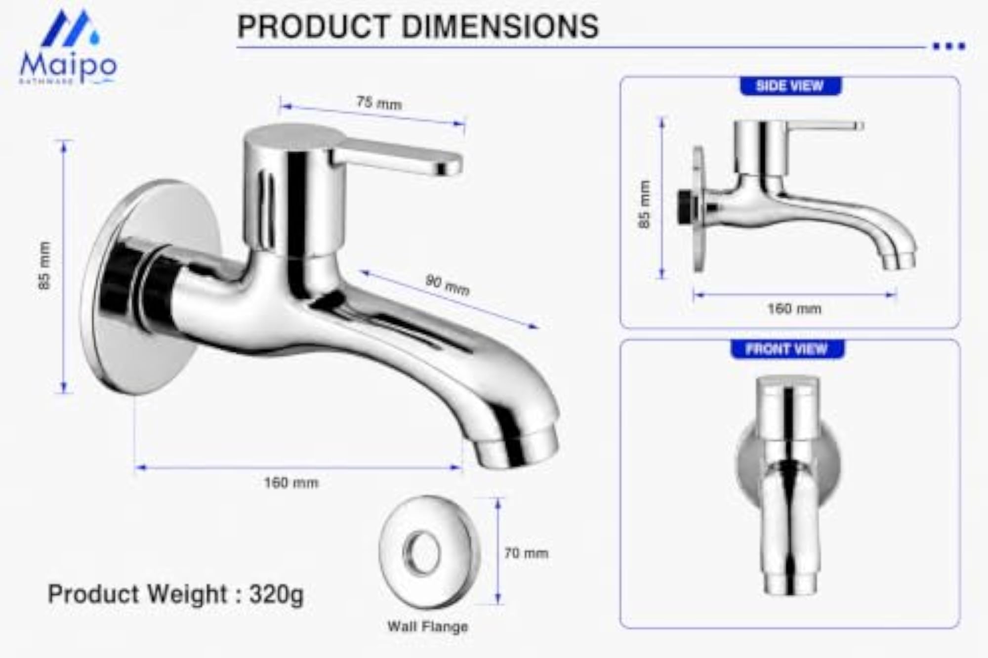 Brass Long Body Bib Cock Tap with Wall Flange