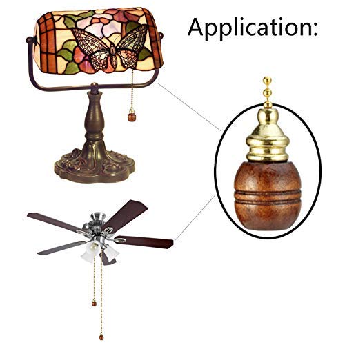 Image of TWDRTDD Ceiling Fan Pull Chain Extension,12 inch Sculptured Walnut Wooden Ball Polished Pull Chain Extension Replacement for Lightings and Ceiling Fans (Brass Wood, 2)