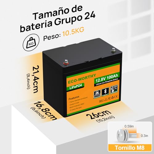 Miniatura 3 de Eco-Worthy Lifepo4 Bluetooth 12 V 100 Ah Con Protección Bms Baja Temperatura, Batería De Litio De 1280 Wh De 12 V 100 Ah Para Autocaravanas, Caravanas Y Vehículos Recreativos