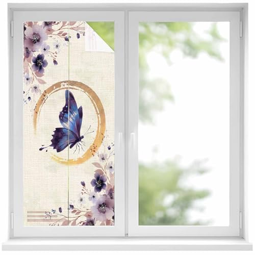 Película para ventana con mariposas y flores moradas 19.6x39.3 in miniatura 1