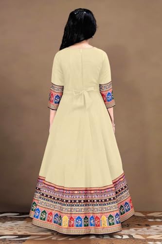 Image of Cotton Silk Long Anarkali Kurta for Girls