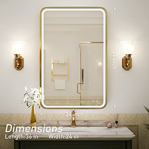 FTOTI 36x24 Inch LED Bathroom Mirror with Lights,Gold Metal Frame Wall Mounted Lighted Vanity Mirrors for Wall,Anti-Fog 3000K/4500K/6000K Dimmable Led Mirror,ETL Listed LED Driver(Horizontal&Vertical) by FTOTI - Image 7