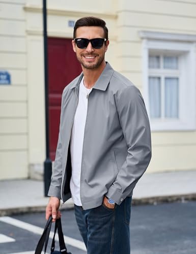 Image of MAGCOMSEN Men's Lightweight Jackets Full Zip Up Light Coat Laydown Collar Jacket Casual Windbreaker Jacket with Zip Pockets