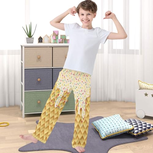 Boy's Pants Ice Cream Beige Candy Jogger Pants Elastic Waist Long Bottoms Trousers with Pockets 6-14 Years4