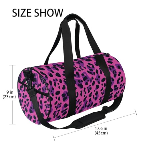 Pink Leopard Print Sports Duffel Bag Large Barrel Gym Bag with Full Print Design, Adjustable Strap Spacious Storage for Workout Training Outdoor Activities and Weekend Trips4