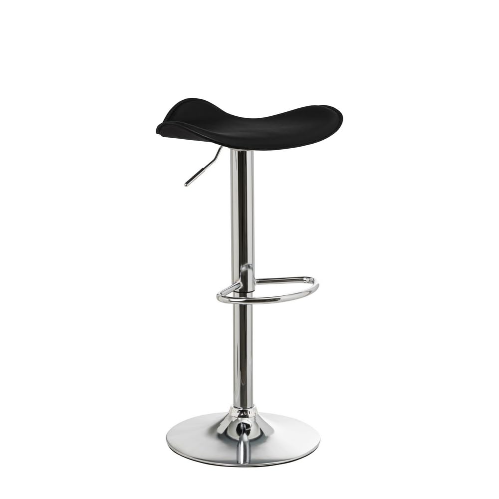 LOLAhome Taburete de Cocina Giratorio en 360°, Silla de Bar Regulable en Altura de 63 a 84 cm, Material Polipiel, Estructura Metal y Reposapiés, Negro