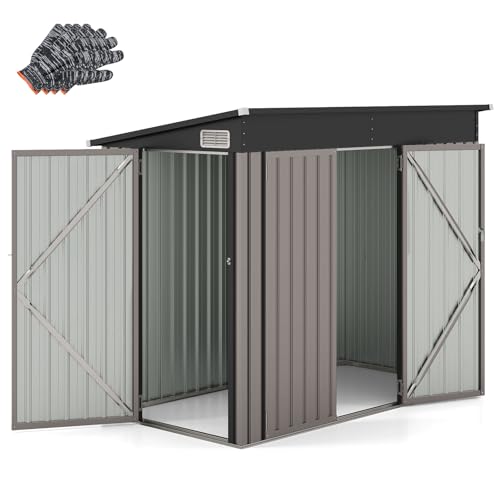 COSTWAY Gartenhaus Metall, 235 x 117 x 185 cm, Gerätehaus mit Vordertür & Seitentür & Pultdach, Geräteschuppen abschließbar, Gartenhütte Gartenschuppen, Garten Schuppen Outdoor (Hellbraun) COSTWAY Gartenhaus Metall, 235 x 117 x 185 cm, Gerätehaus mit Vordertür & Seitentür & Pultdach, Geräteschuppen abschließbar, Gartenhütte Gartenschuppen, Garten Schuppen Outdoor (Hellbraun)