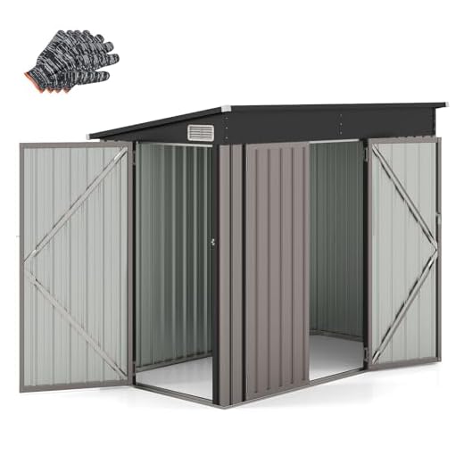 COSTWAY Capanno da Giardino 2,6㎡, Casetta Porta Attrezzi da Esterno in Metallo Zincato Resistente alle Intemperie con 2 Porte e Tetto Inclinato, Ripostiglio per Cortile (Grigio Caldo)