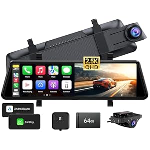 JOMISE C810 CarPlay Mirror Dash Cam Front and Rear – 2.5K Rear View Mirror Camera, HDR Night Vision, FM/Wireless Audio, DIY 10-Min Install, Extreme Temp Resistant for Snowbelt & Vintage Cars