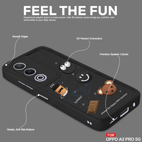 Image of AESTMO Back Case Cover for Oppo A3 Pro 5G Cover | Cute Fun Cartoon 3D Ball | Coffee Silicone Case | Full Body Protection | Camera Protection Back Cover for Oppo A3 Pro 5G (Black)