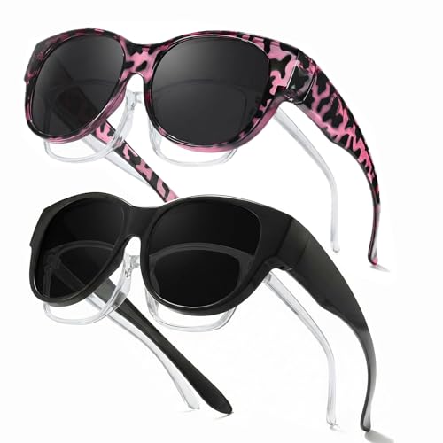 Myiaur 2 Pack Überzieh Sonnenbrille für Damen Polarisiert mit UV400 Schutz für Brillenträger Leichter TR90 Rahmen Ideal für Autofahren