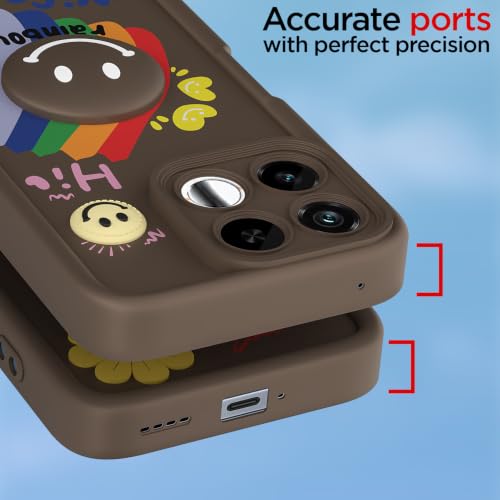Image of Pikkme Back Cover for Realme 16T 5G | Soft Silicone| Cute Rainbow Smile & 3D Cartoon Flower Design | Shockproof Raised Camera Protection Bumper Case (Brown)