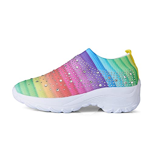 Image of GOSPT Women's Mesh Sport Shoes Rhinestone Glitter Slip On Ballroom Jazz Latin Dance Sock Sneakers