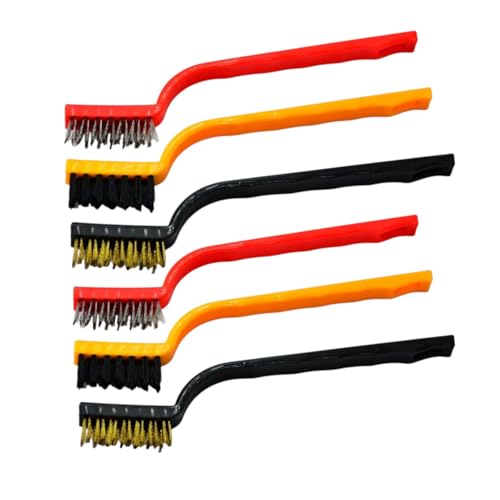 Image of Oblivion Mini Wire Brush for Cleaning - Wire Brush Set with Brass, Nylon & Stainless Steel Bristles, Cleaning Brushes for Gas Stove, Burner, Tiles, Tap Rust Removal & Paint & Dirt (Pack of 6)