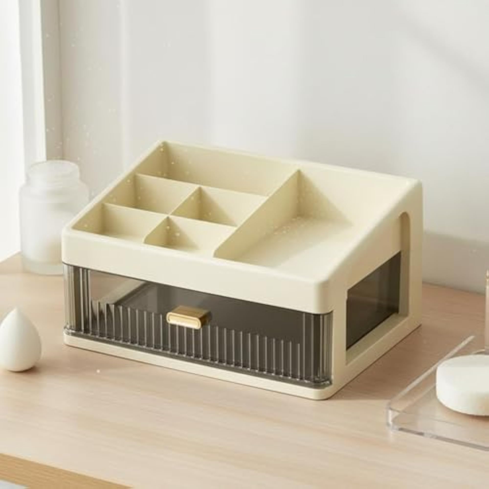 Dustproof Makeup Organizer with Drawers, Stackable Design