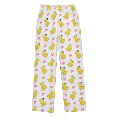 Chicken Love Heart Boys Long Pants Soft Trousers Elastic Waist Kids Lounge Bottoms with Pockets S-XL
