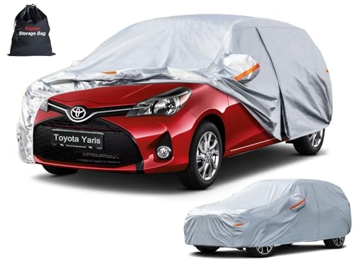 Image of Kayme 6 Layers Hatchback Car Cover Custom Fit for Toyota Yaris (2005-2026), Waterproof All Weather for Automobiles,Rain Sun UV Protection.Silver