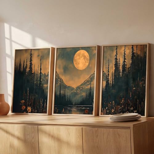 Image of kotart Big Aesthetic Mountains View Wall Art Paintings | Flowers Landscape Framed Painting | Vastu Frames for Living Room Bedroom Wall Decor Set Of 3 (13X17 inch)