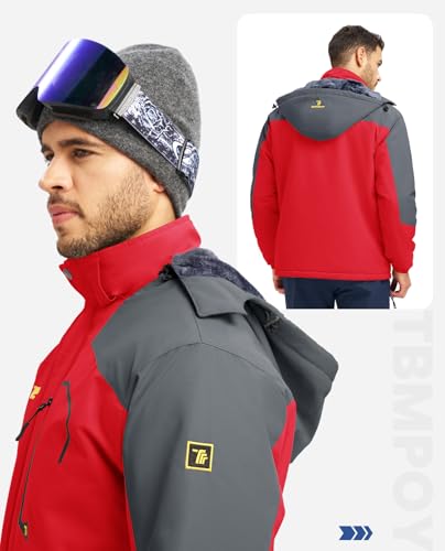 Image of TBMPOY Men's Winter Jackets Skiing Waterproof Snow Thick Fleece Lined Hooded Utility Cold Weather Warm Outdoor Ice Work