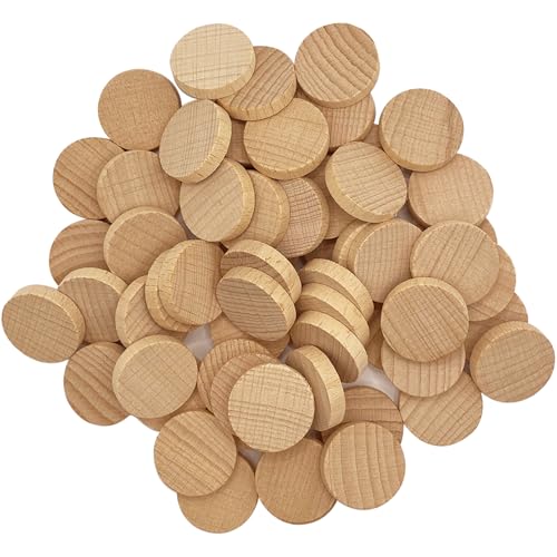 RMSPO 1inch Round Wooden Discs,60 Pack Wood Coins Natural Wood Slices Small Wood Circles for DIY Arts & Crafts Projects