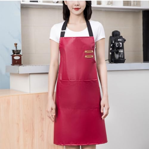 Gembityful Waterproof Apron 2 Pack Large Pocket Pu Material Waterproof Oil-Proof And Dust-Proof Apron Black And Red thumb #6