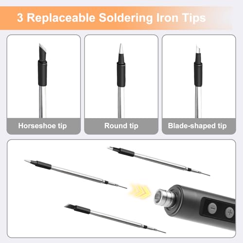 Miniatura 5 de Flintronic Soldador Estaño, Kit De Soldador Inalámbrico, Kit De Soldador Recargable Usb Con Lcd, Temperatura Ajustable 180 C A 450 C, 3 Puntos De Soldadura, Pasta Y Alambre De Soldadura, Reparación