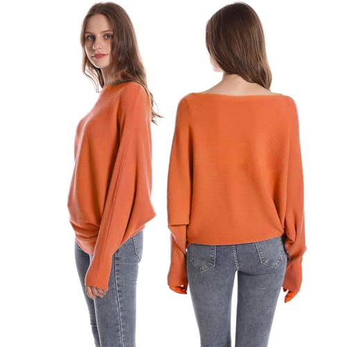 Image of FULIER Women Oversized Boat Neck Batwing Sleeves Dolman Knitted Sweaters Lightweight Pullovers Tops One Size
